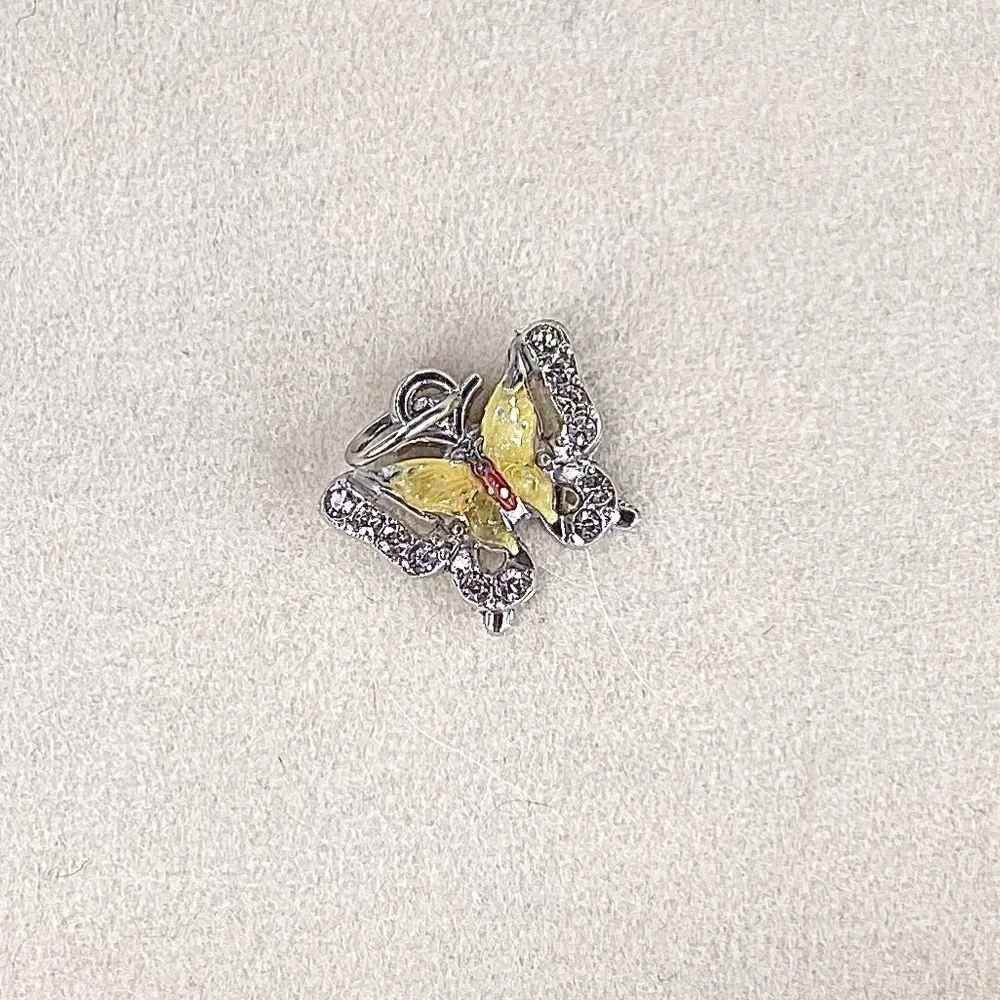 Sparkling Butterfly Charm Pendant –Silver Tone w/Crystal & Pastel Enamel-yellow